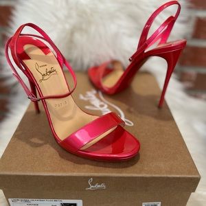 NWT Christian Louboutin Loubi Queen 120 Florida Pink Ankle Strap Sandal Heel 39